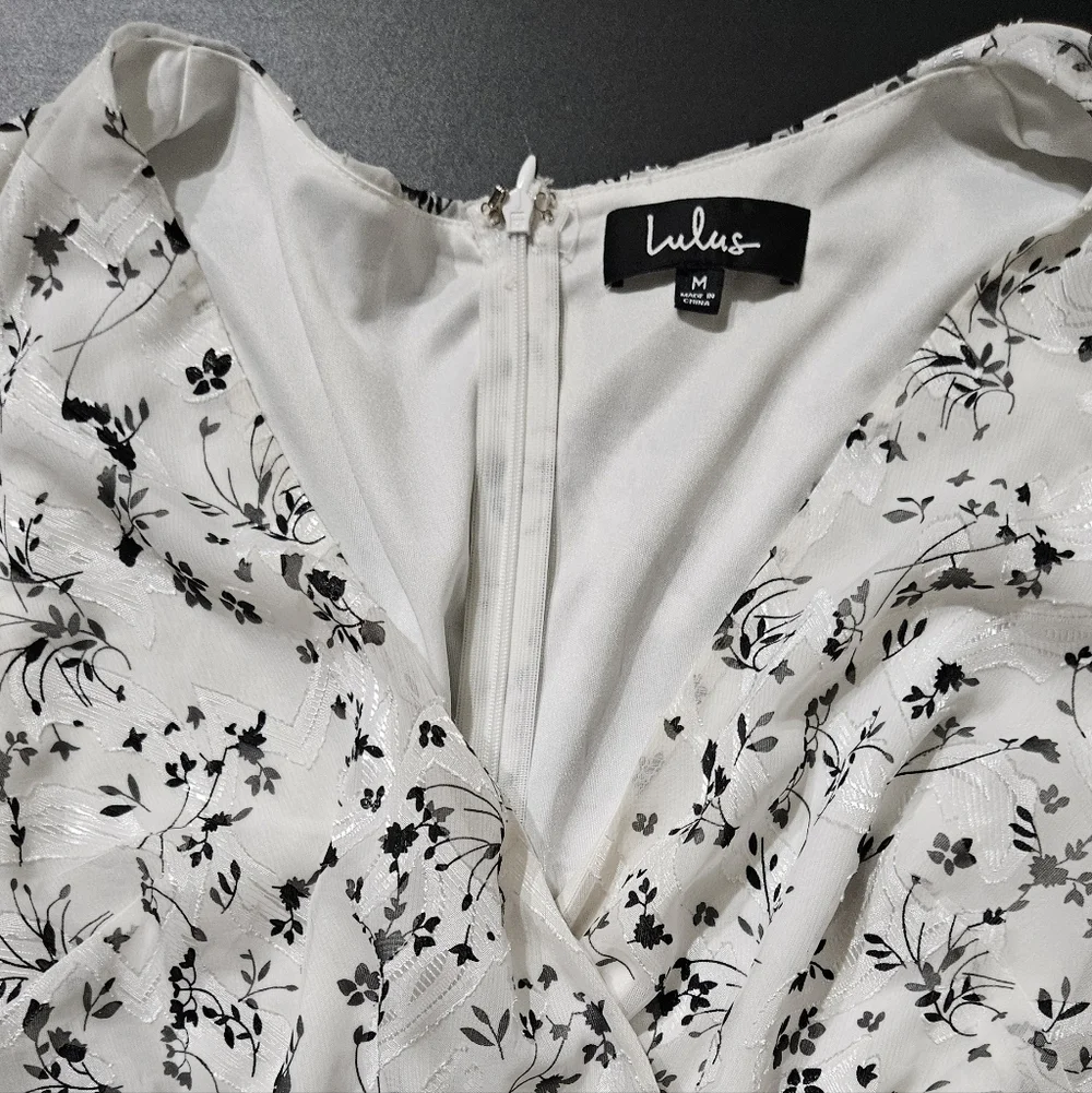 Lulu's White Floral Wrap Mini Dress with Long Bishop Sleeves - Picture 7 of 9